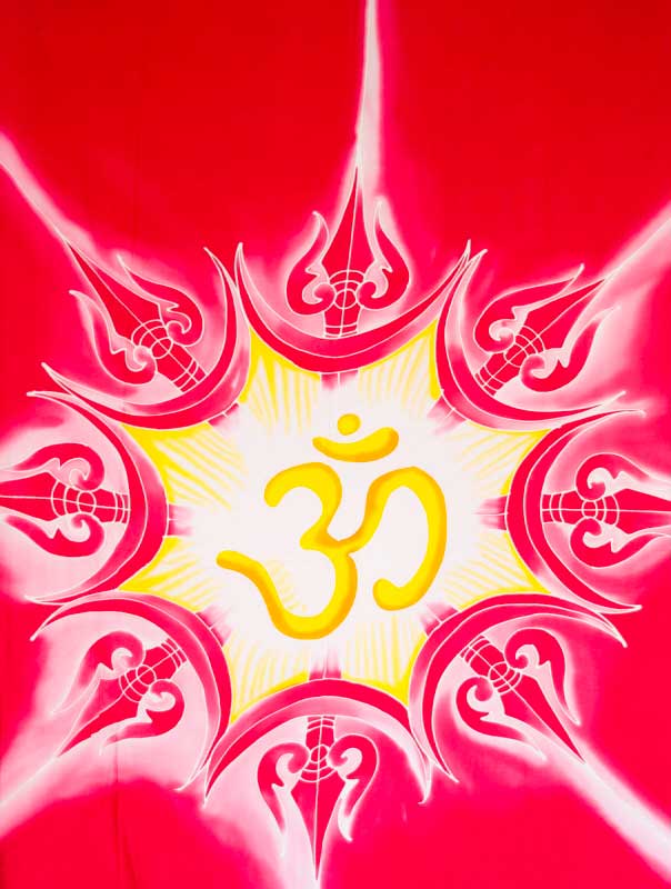 Batik Om et Trident de Shiva – Grande Tenture Murale Spirituelle en Coton