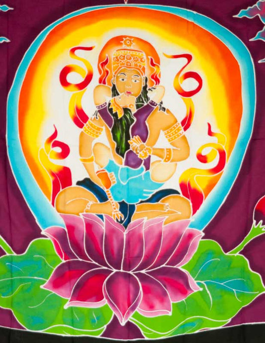 Batik Bouddha Samantabhadra en Méditation – Toile en Coton Artisanale