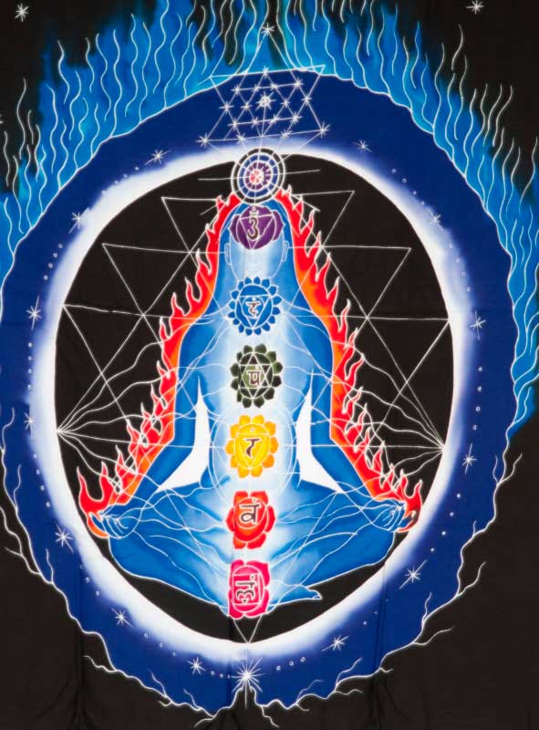 Batik Chakra Connexion Méditation Attitude – Peinture Artisanale sur Coton de Bali