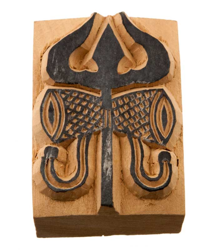 Tampon Encreur En Bois Sculpté Trident De Lord Shiva Symbole Hindouiste