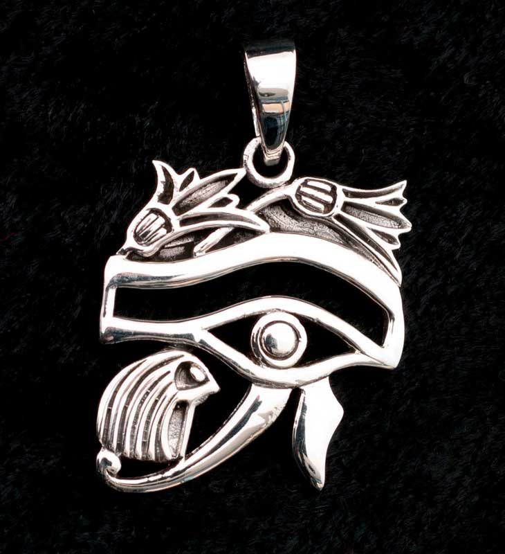 Pendentif Œil d’Horus tête de faucon en argent massif 925 – Bijou de l’Égypte ancienne