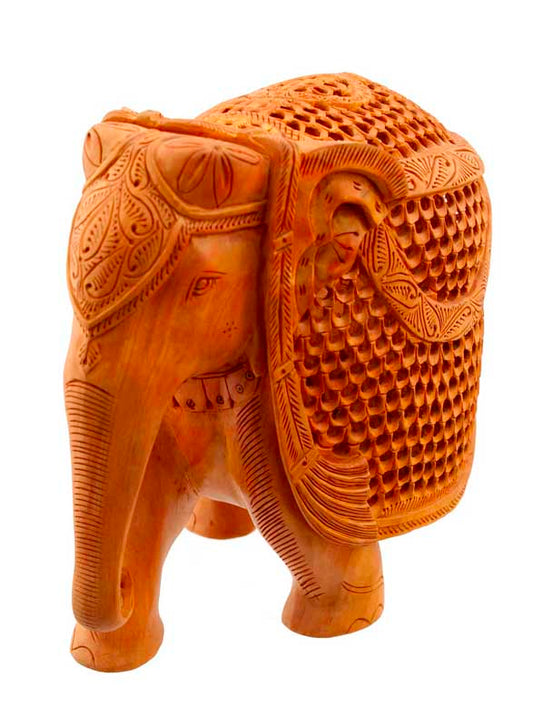Éléphant En Dentelle De Bois De Kadam Avec Son Petit – Artisanat Indien
