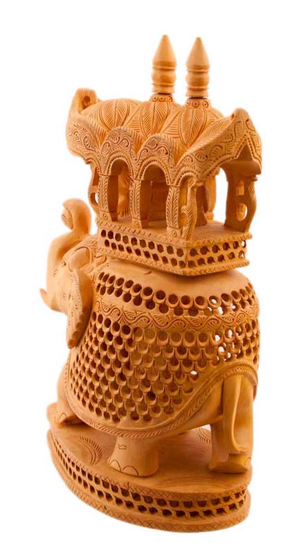 Éléphant En Dentelle De Bois De Kadam Avec Maharaja Et Petit Éléphant – Artisanat Indien