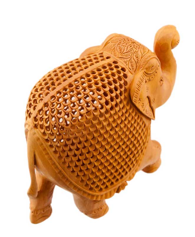 Éléphant En Dentelle De Bois De Kadam – Trompe En L’Air – Artisanat Indien