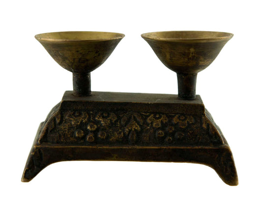 Lampe à beurre bouddhiste double en laiton – Dipa de monastère pour offrande de lumière
