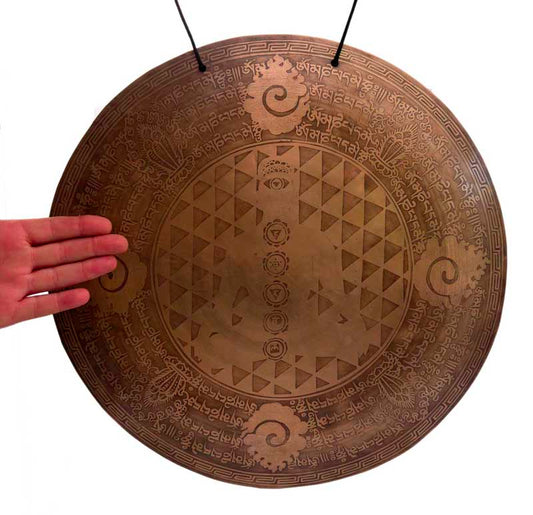 Gong Tibétain Bouddhiste Gravé à la Main du Népal