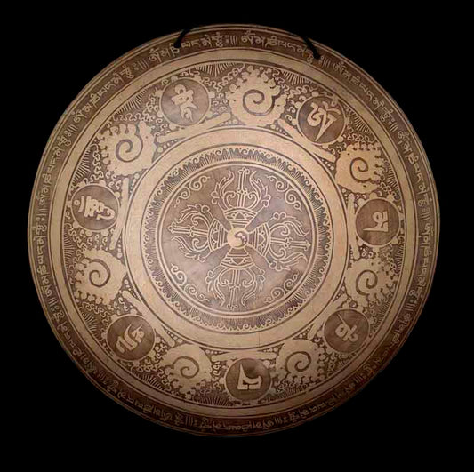 Gong Tibétain Bouddhiste Double Vajra Gravé du Népal