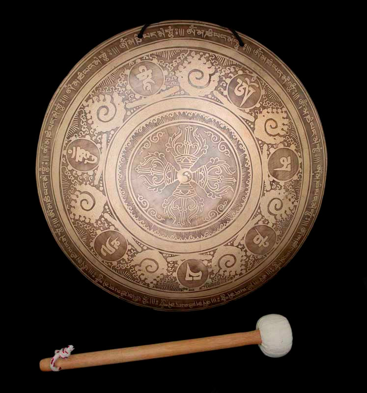 Gong Tibétain Bouddhiste Double Vajra Gravé du Népal