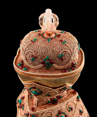Grand Kapala Crâne Tibétain avec Support – Cuivre et Cristal de Roche, Artisanat Népalais