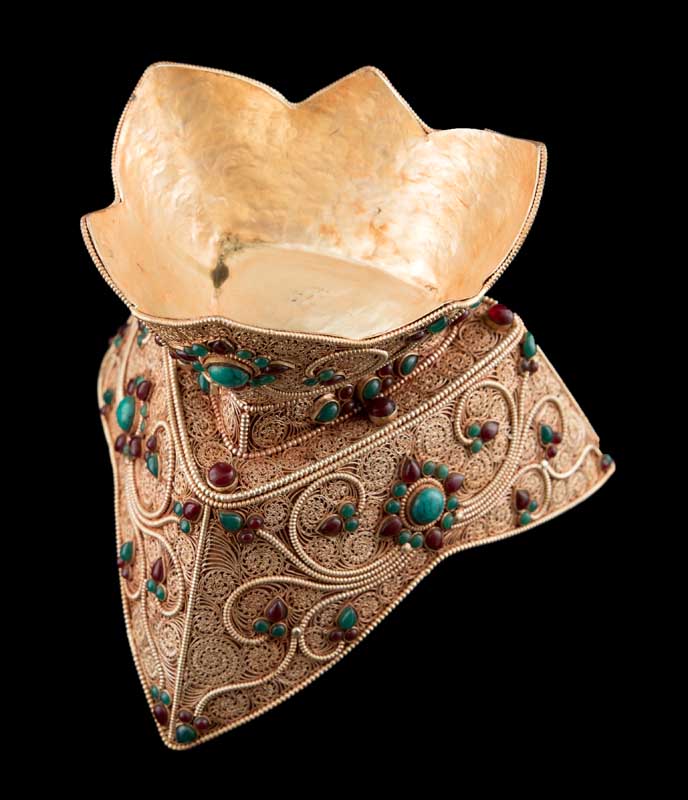 Grand Kapala Crâne Tibétain avec Support – Cuivre et Cristal de Roche, Artisanat Népalais