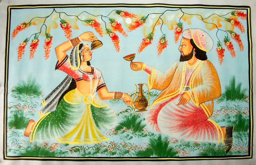 Peinture Moghole Miniature Indienne – Maharaja et Princesse
