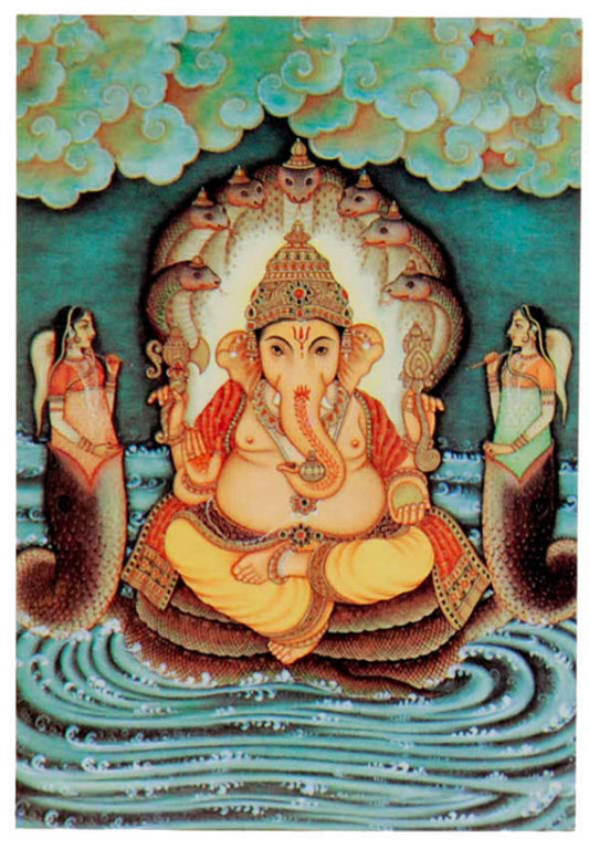 Carte Postale Ganesh Naga Avec Riddhi Et Siddhi – Art Hindou De L’Inde