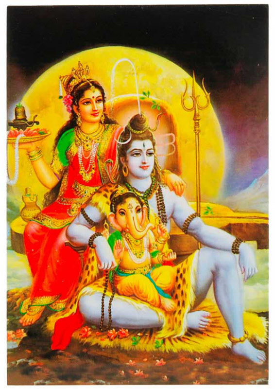 Carte Postale Shiva, Parvati Et Ganesh – Art Hindou Traditionnel De L’Inde