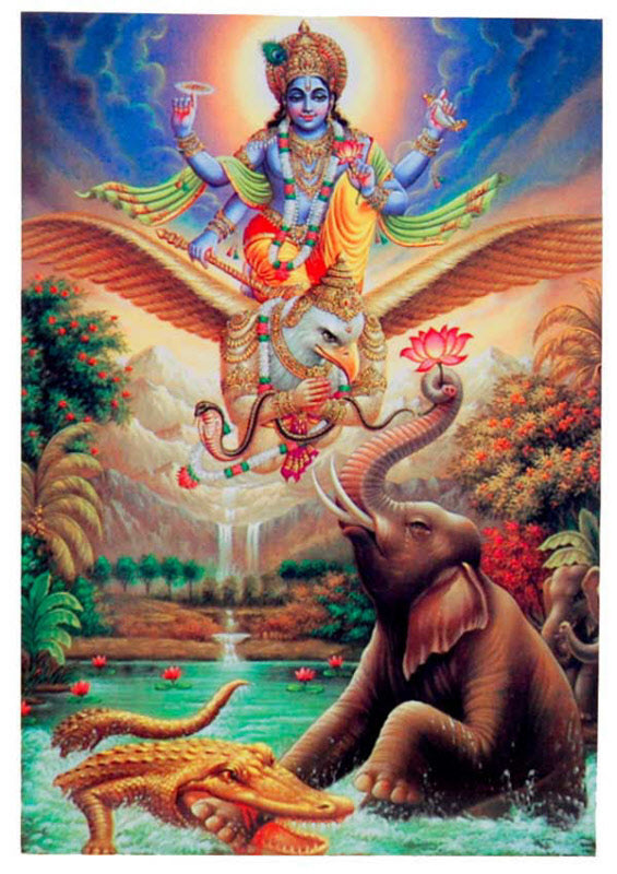 Carte Postale Vishnu Sur Garuda – Art Hindou Traditionnel De L’Inde