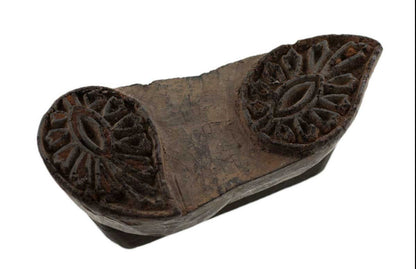 Ancien Grand Tampon À Impression Batik En Bois – Motifs Géométriques, Fleur Et Cachemire