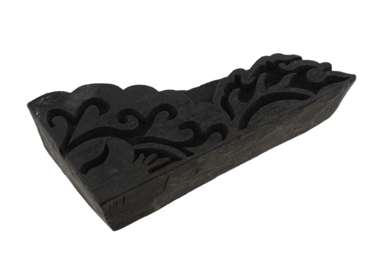 Ancien Grand Tampon À Impression Batik En Bois – Motifs Géométriques, Fleur Et Cachemire