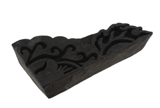 Ancien Grand Tampon À Impression Batik En Bois – Motifs Géométriques, Fleur Et Cachemire