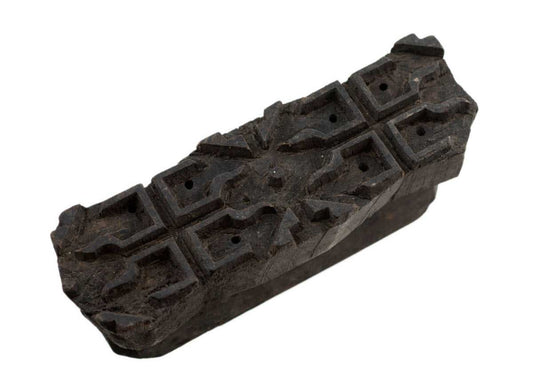 Ancien Grand Tampon À Impression Batik En Bois – Motifs Géométriques, Fleur Et Cachemire