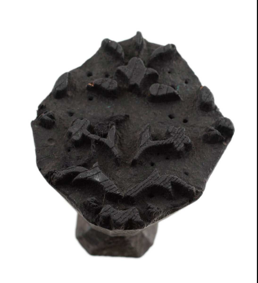 Ancien Grand Tampon À Impression Batik En Bois – Motifs Géométriques, Fleur Et Cachemire
