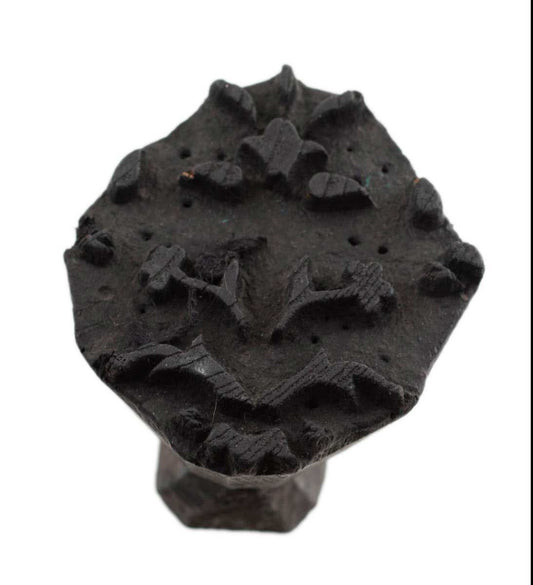 Ancien Grand Tampon À Impression Batik En Bois – Motifs Géométriques, Fleur Et Cachemire