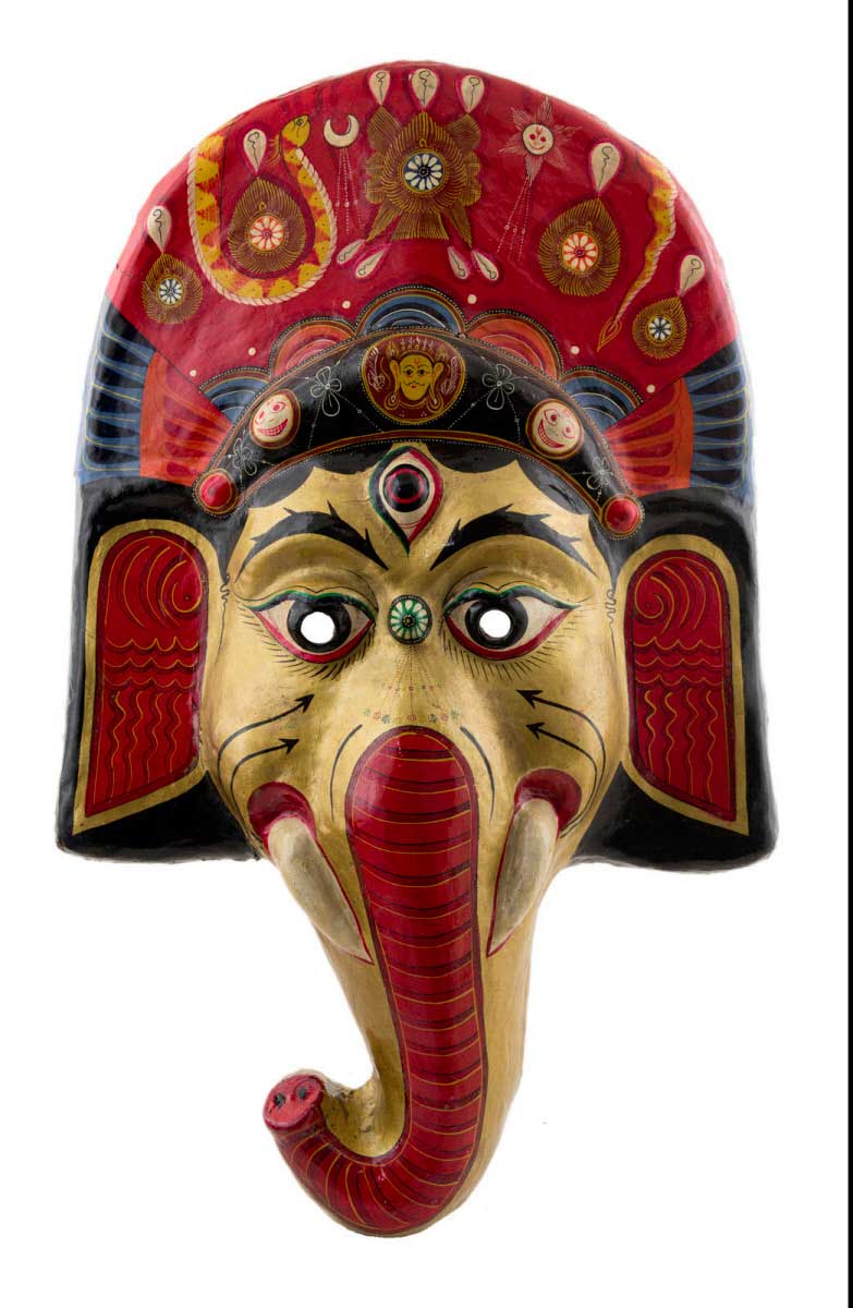 Grand Masque Ganesh Népalais – Masque De Danse Rituelle Du Festival Indra Jatra