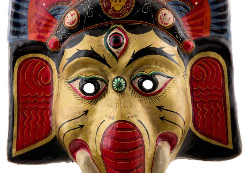 Grand Masque Ganesh Népalais – Masque De Danse Rituelle Du Festival Indra Jatra
