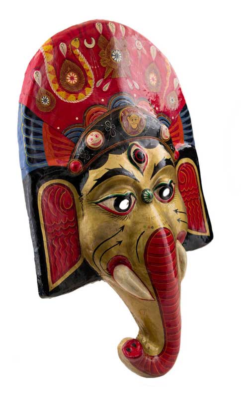 Grand Masque Ganesh Népalais – Masque De Danse Rituelle Du Festival Indra Jatra