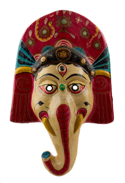 Grand Masque Ganesh Népalais – Masque De Danse Rituelle Du Festival Indra Jatra