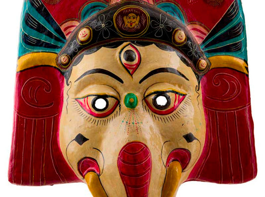 Grand Masque Ganesh Népalais – Masque De Danse Rituelle Du Festival Indra Jatra