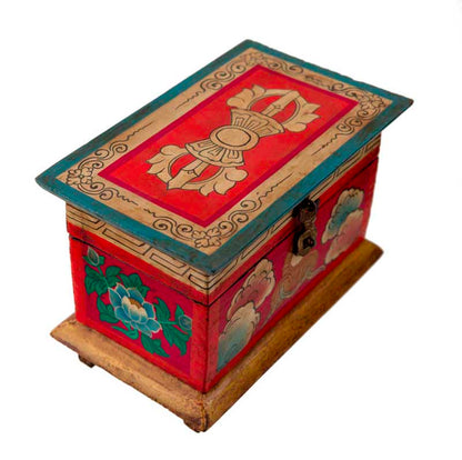 Boîte à bijoux en bois artisanale du Népal 20 cm – coffret bouddhiste décor Vajra et lotus