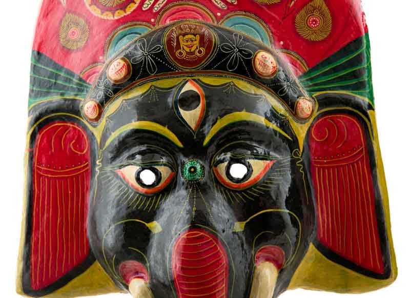 Grand Masque Ganesh Népalais – Masque Cérémoniel Du Festival Indra Jatra