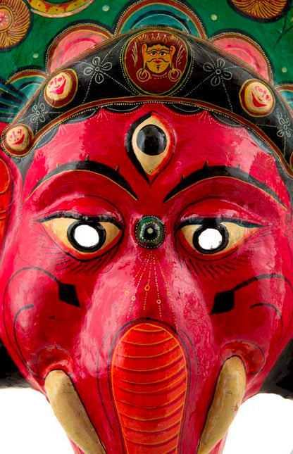 Grand Masque Ganesh Népalais – Masque Cérémoniel Du Festival Indra Jatra
