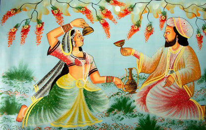 Peinture Moghole Miniature Indienne – Maharaja et Princesse
