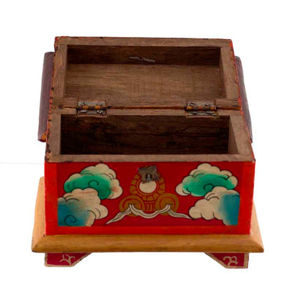 Boîte à bijoux tibétaine en bois peint – coffret bouddhiste artisanal du Népal