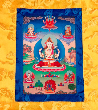 Thangka Miniature Chenrezig – Art Spirituel Du Népal