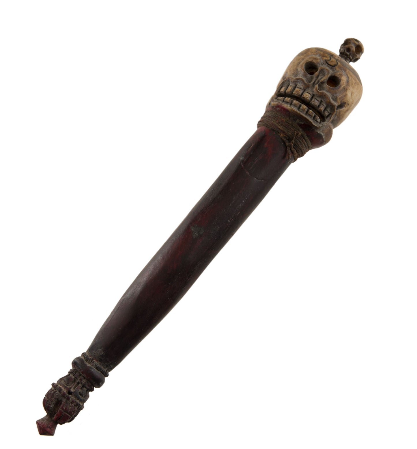 Khatvanga Tibétain en Bois et Os de Bovin – Petit Sceptre Rituel Bouddhiste Tantrique