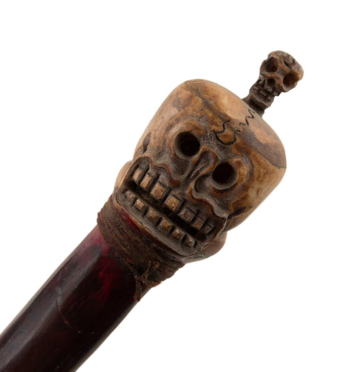 Khatvanga Tibétain en Bois et Os de Bovin – Petit Sceptre Rituel Bouddhiste Tantrique
