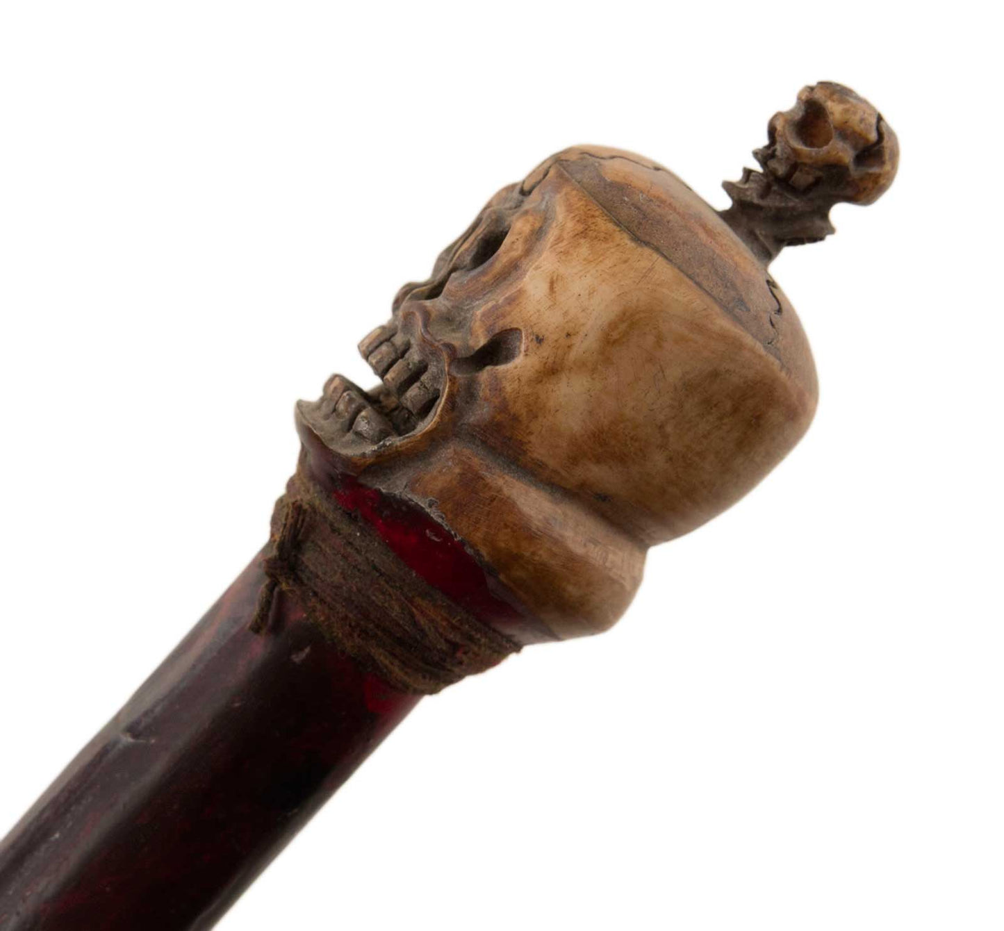 Khatvanga Tibétain en Bois et Os de Bovin – Petit Sceptre Rituel Bouddhiste Tantrique