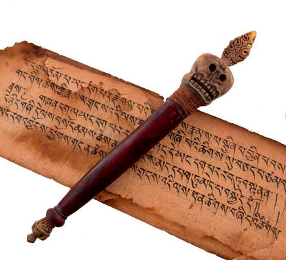Khatvanga Tibétain en Bois et Os de Bovin – Sceptre Rituel Bouddhiste Tantrique
