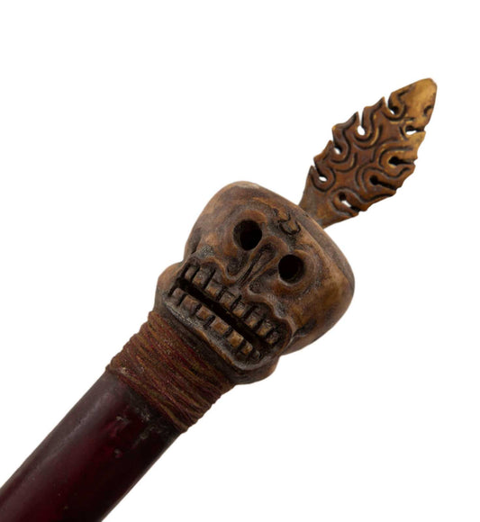 Khatvanga Tibétain en Bois et Os de Bovin – Sceptre Rituel Bouddhiste Tantrique