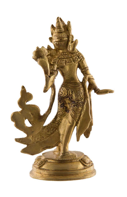 Statue Tara Verte Debout en Laiton Doré – Artisanat Bouddhiste Tibétain du Népal