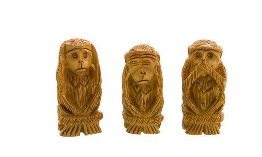 Statuettes 3 Singes De La Sagesse En Bois – Artisanat Indien