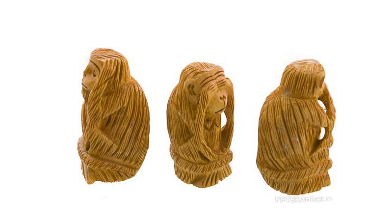 Statuettes 3 Singes De La Sagesse En Bois – Artisanat Indien