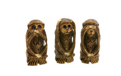 Statuettes 3 Singes De La Sagesse En Bois – Artisanat Indien