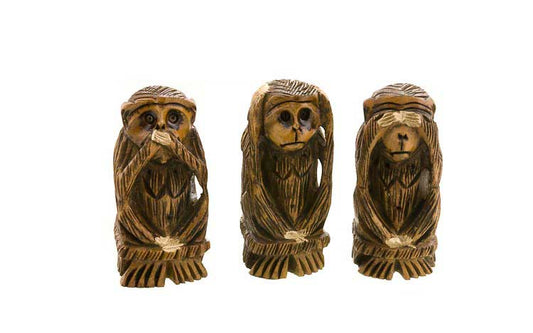Statuettes 3 Singes De La Sagesse En Bois – Artisanat Indien