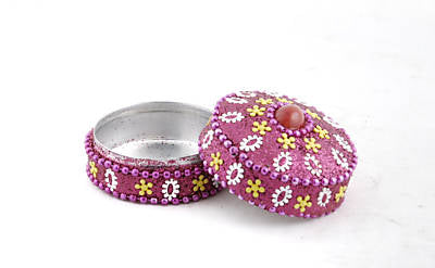Petite Boîte Décorative Rose En Métal – Artisanat Indien