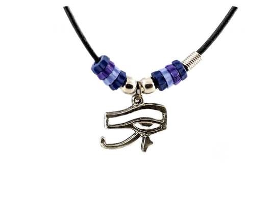 Pendentif Œil d'Horus Oudjat en métal avec cordon – Symbole protecteur de l'Égypte ancienne