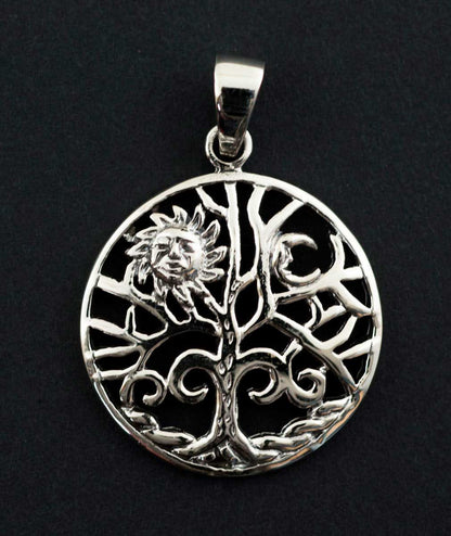 Pendentif Arbre de Vie Lune et Soleil en argent 925 – Bijou symbolique d’harmonie universelle