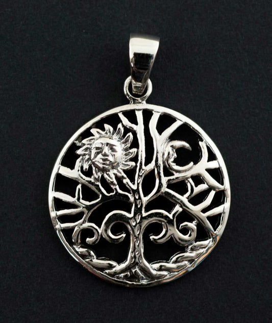 Pendentif Arbre de Vie Lune et Soleil en argent 925 – Bijou symbolique d’harmonie universelle