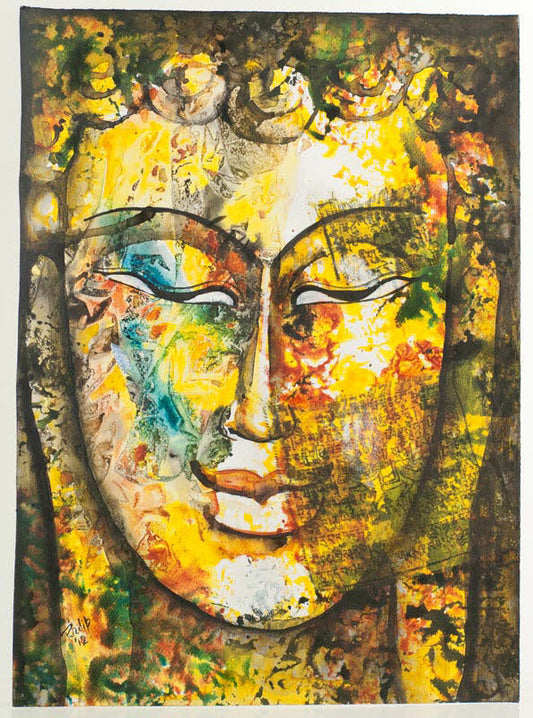 Peinture Bouddha Zen Népalais – Œuvre Unique Signée Par L’Artiste Pradeep